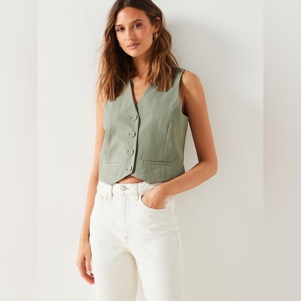 Mango Green Button-Up Vest small